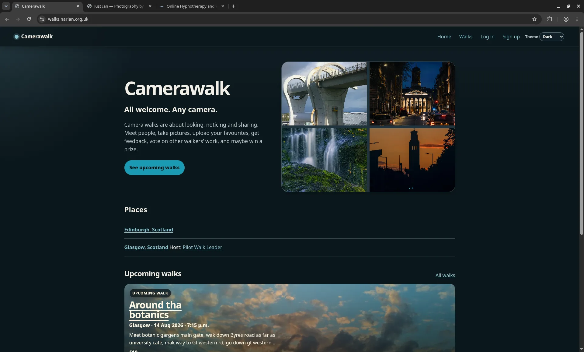 Screenshot of the Camerawalk homepage